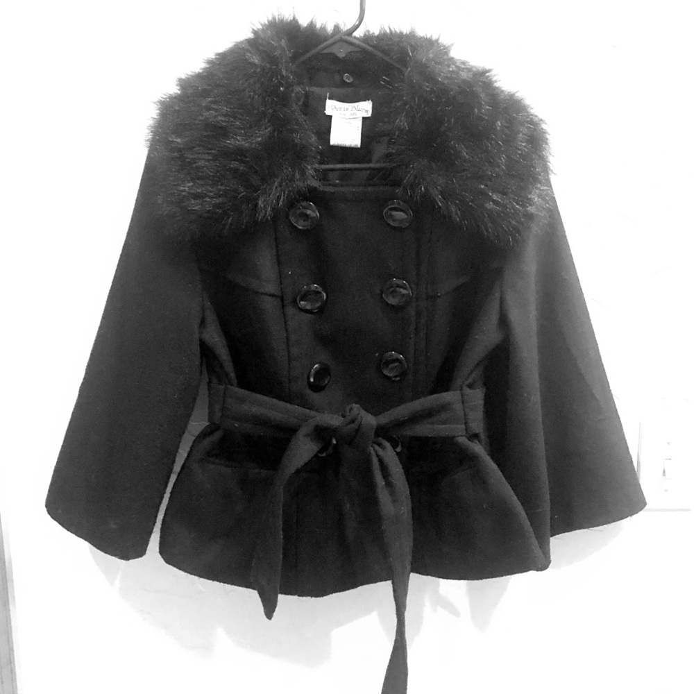 Gorgeous! Cropped Black Coat w/ Attached Tie Belt